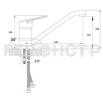 Смеситель для кухни, латунь KS-4007-25-44, d40 Lucky Tap. Фото N2